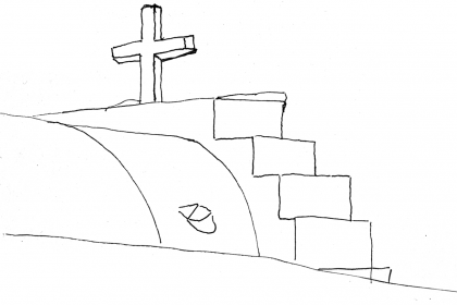 サンドリーニ島の教会のスケッチ