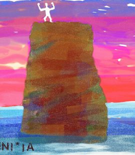 イアの崖島を登る男の図